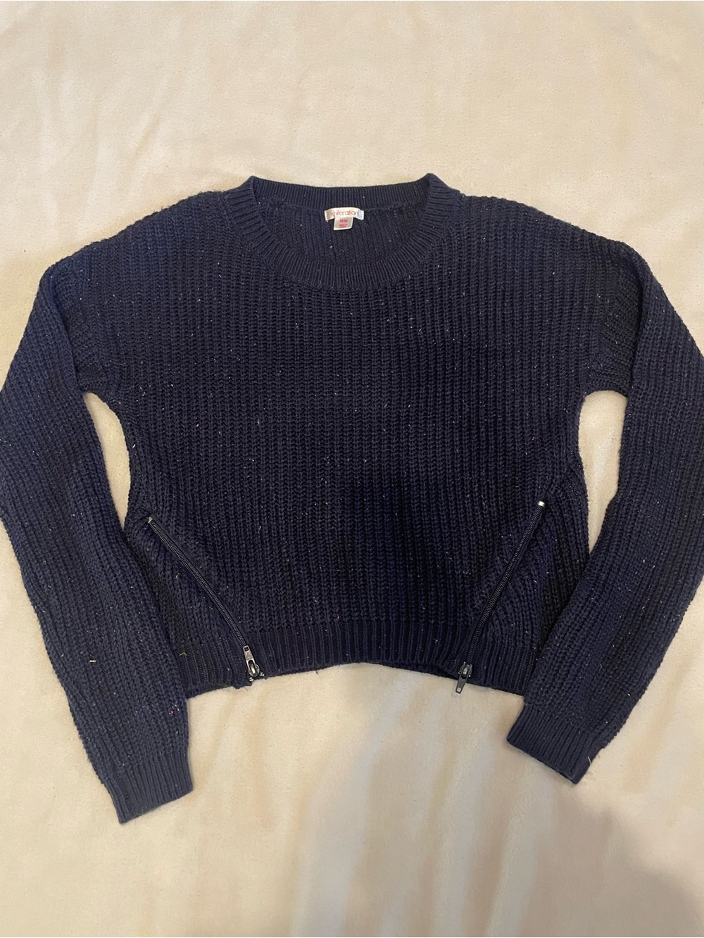 Xhilaration Navy Zip-Pocket Crewneck Sweater
